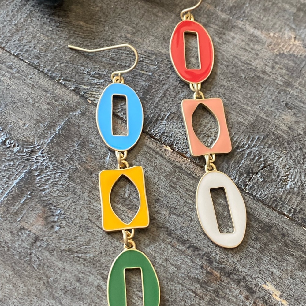 NEW Bright Enamel Colors Hoop Dangle Earrings - Picture 2 of 11